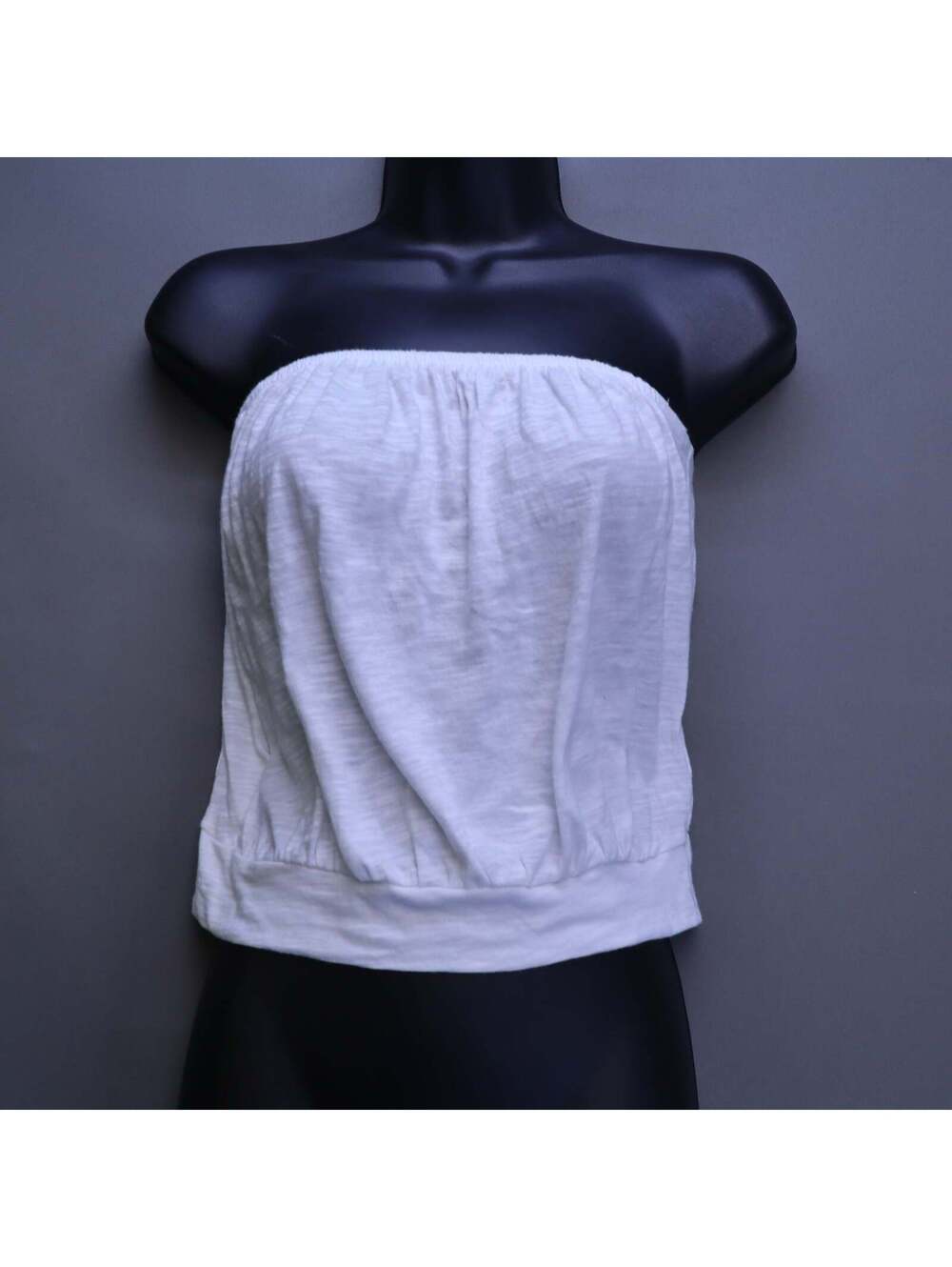 NWT Express Strapless Tube Top XS White Slub Knit Ruched Bubble Blouson Hem